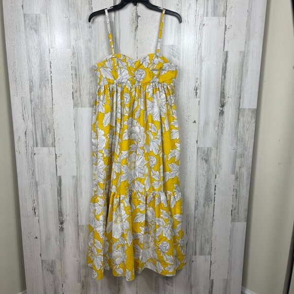 Zara floral cotton poplin sundress NWT yellow white size M tiered maxi event - Picture 1 of 7